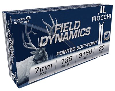 Fiocchi Field Dynamics 7mm Remington Mag 139-Grain Pointed Soft Point Rifle Ammunition, 20 Rounds