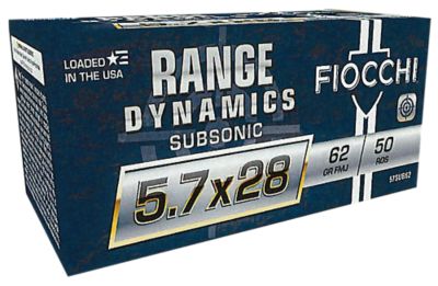 Fiocchi Range Dynamics 5.7X28mm 62-Grain Full Metal Jacket Handgun Ammunition, 50 Rounds