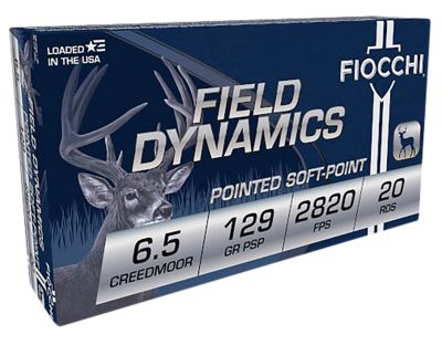 Fiocchi Field Dynamics 6.5 Creedmoor 129-Grain Pointed Soft Point Rifle Ammunition, 20 Rounds