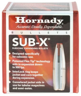 Hornady Sub-X .30 Caliber 175-Grain Subsonic-eXpanding Reloading Rifle Bullets, 100 Rounds