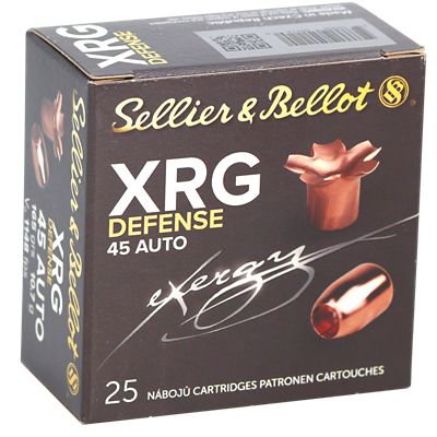 Sellier & Bellot XRG Defense .45 ACP 165-Grain Solid Copper Hollow Point Handgun Ammunition, 25 Rounds