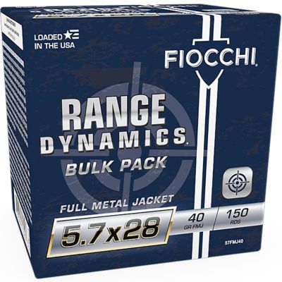 Fiocchi Range Dynamics 5.7X28mm 40-Grain Full Metal Jacket Handgun Ammunition, 150 Rounds