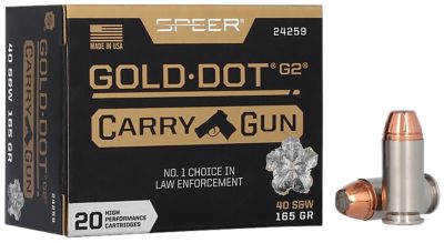 Speer Ammo Gold Dot .40 S&W 165-Grain Hollow Point Handgun Ammunition, 20 Rounds