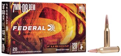 Federal Fusion 7mm-08 Remington 120-Grain Bonded Soft Point Rifle Ammunition, 20 Rounds