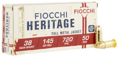 Fiocchi Heritage .38 S&W Short 145-Grain Full Metal Jacket Handgun Ammunition, 50 Rounds