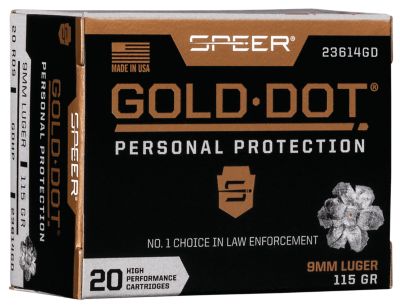 Speer Ammo Gold Dot Personal Protection 9mm Luger 115-Grain Hollow Point Handgun Ammunition, 20 Rounds