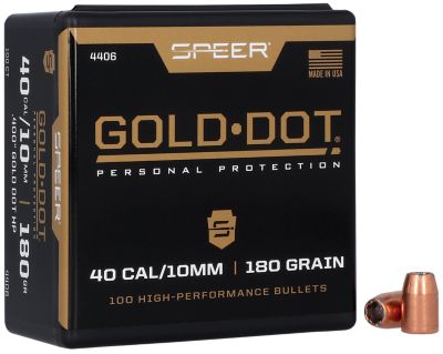 Speer Ammo Gold Dot Personal Protection .40 Caliber 180-Grain Hollow Point Reloading Rifle Bullets, 100 Rounds
