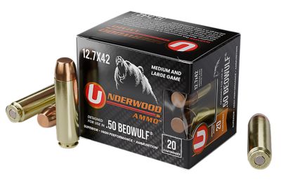 Underwood Ammo .50 Beowulf 350-Grain Full Metal Jacket Flat Nose Rifle Ammunition, 20 Rounds