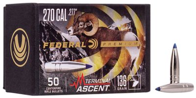 Federal Premium Component .270 Win 136-Grain Terminal Ascent Reloading Rifle Bullets, 50 Rounds
