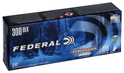 Federal Power-Shok .300 AAC Blackout 120-Grain Copper Hollow Point Rifle Ammunition, 20 Rounds