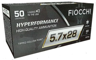 Fiocchi Hyperformance 5.7X28mm 40-Grain Tipped Hollow Point Handgun Ammunition, 50 Rounds
