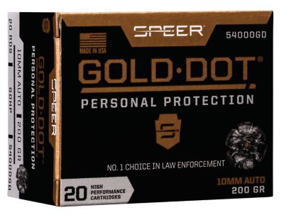 Speer Ammo Gold Dot Personal Protection 10mm Auto 200-Grain Hollow Point Handgun Ammunition, 20 Rounds