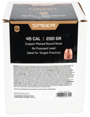 Speer Ammo .45 Caliber 230-Grain Round Nose Reloading Rifle Bullets, 500 Rounds