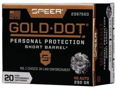 Speer Ammo Gold Dot Personal Protection Short Barrel .45 ACP 230-Grain Hollow Point Handgun Ammunition, 20 Rounds