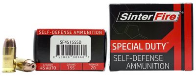 SinterFire Special Duty (SD) .45 ACP 155-Grain Lead Free Frangible Hollow Point Handgun Ammunition, 20 Rounds