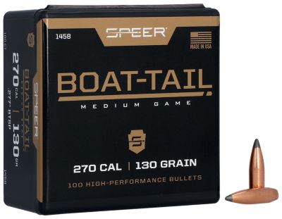 Speer Ammo .270 Caliber 130-Grain Spitzer Boat-Tail Soft Point Reloading Rifle Bullets, 100 Rounds
