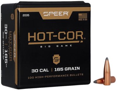 Speer Ammo Hot-Cor .308 Caliber 165-Grain Spitzer Soft Point Reloading Rifle Bullets, 100 Rounds