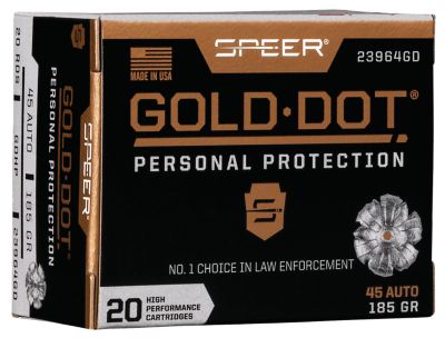 Speer Ammo Gold Dot Personal Protection .45 ACP 185-Grain Hollow Point Handgun Ammunition, 20 Rounds