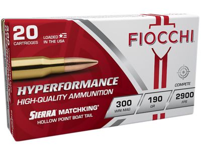 Fiocchi Hyperformance Compete .300 Win Magnum 190-Grain Sierra MatchKing BTHP Rifle Ammunition, 20 Rounds