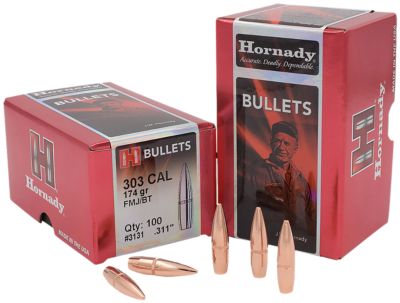 Hornady .303 Caliber 174-Grain Full Metal Jacket Reloading Rifle Bullets, 100 Rounds