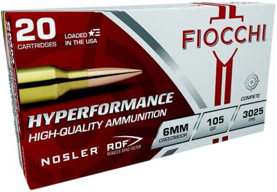 Fiocchi Hyperformance Match 6mm Creedmoor 105-Grain Nosler Reduced Drag Factor Rifle Ammunition, 20 Rounds