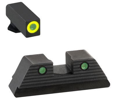 AmeriGlo Trooper Sight Set for Glock, Green Tritium LumiGreen Outline Front, Green Tritium Black Outline Rear, GL821