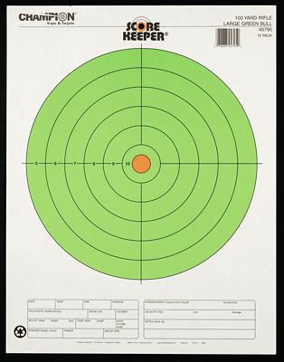 Champion Targets Score Keeper Bullseye Large Paper Hanging Rifle Targets, 100 yd., Fluorescent Green/Orange, 12-Pack