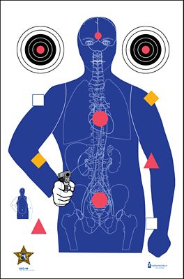 Action Target Qualification Sarasota Sheriff's Office Silhouette/Vitals Paper Shooting Targets, 23 in. x 35 in., Blue, 100-Pack