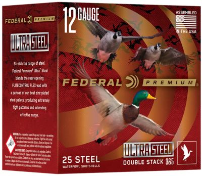 Federal 12-Gauge Premium Ultra Steel 2-Shot Shotgun Shells, 3 in., 1-1/4 oz., 25 Rounds, PWUX1422