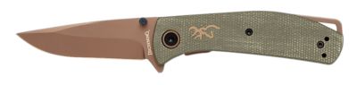 Browning 3 in. Trailside EDC Small Modified Drop Point Folding Knife in Box, D2 Steel Blade, Green Micarta Handle