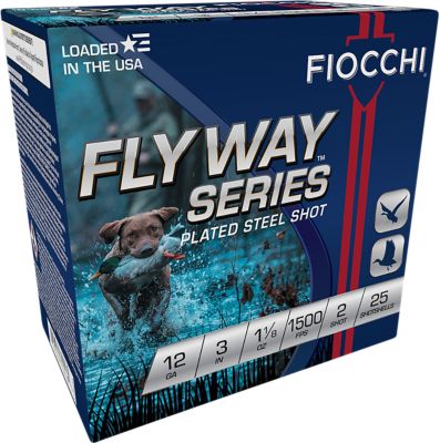 Fiocchi 12-Gauge Flyway Plated Steel 2-Shot Shotgun Shells, 3 in., 1-1/8 oz., 25 Rounds