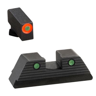 AmeriGlo Trooper Sight Set for Glock, Green Tritium Orange Outline Front, Green Tritium Black Outline Rear, GL818