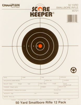 Champion Targets Score Keeper Bullseye Paper Small Bore Rifle Targets, 50 yd., 8.5 in. x 11 in., Black/Orange, 12-Pack