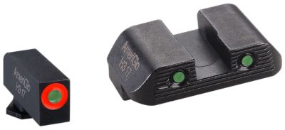 AmeriGlo Trooper Sight Set for Glock, Green Tritium Orange Outline Front, Green Tritium Black Outline Rear, GL823