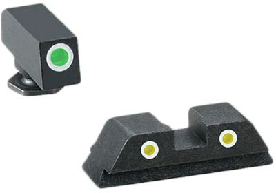 AmeriGlo Classic Tritium Sight Set for Glock, Green Tritium White Outline Front, Yellow Tritium White Outline Rear, GL115