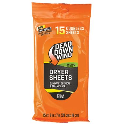 Dead Down Wind Odor Eliminating Dryer Sheets, Natural Woods Scent, 15 ct.