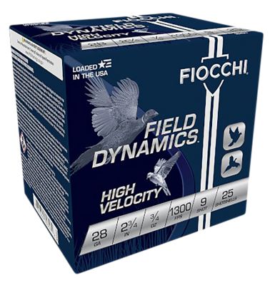 Fiocchi 28-Gauge Field Dynamics High Velocity 9-Shot Shotgun Shells, 2.75 in., 3/4 oz., 25 Rounds