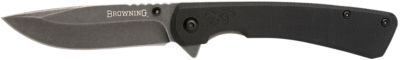 Browning 3 in. Branded Rock EDC Drop Point Folding Knife, Plain Black Stonewashed 7Cr17MoV SS Blade, Black G10 Handle