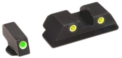 AmeriGlo Classic Tritium Sight Set for Glock, Green Tritium White Outline Front, Yellow Tritium White Outline Rear, GL121