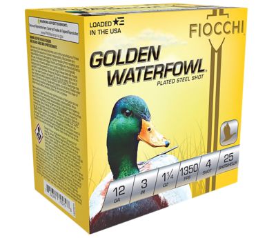 Fiocchi 12-Gauge Golden Waterfowl 4-Shot Shotgun Shells, 3 in., 1-1/4 oz., 25 Rounds