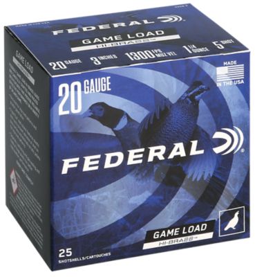 Federal 20-Gauge Game-Shok High Brass 5-Shot Shotgun Shells, 3 in., 1-1/4 oz., 25 Rounds