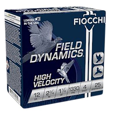 Fiocchi 12-Gauge Field Dynamics High Velocity 4-Shot Shotgun Shells, 2.75 in., 1-1/4 oz., 25 Rounds