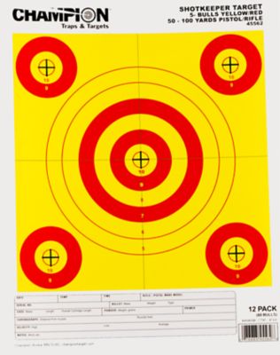 Champion Targets Shotkeeper 5-Bullseye Pistol/Rifle Targets, 50-100 yd., Yellow/Red, 12-Pack