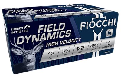 Fiocchi 12-Gauge Field Dynamics High Velocity 27-Pellet Buckshot Shotgun Shells, #4, 2.75 in., 10 Rounds
