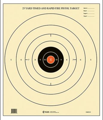 Action Target Competition NRA Time/Rapid Fire Bullseye Paper Pistol Shooting Targets, 25 yd., 21 in. x 24 in., 100-Pack