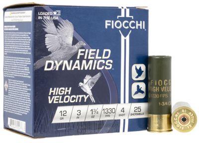 Fiocchi 12-Gauge Field Dynamics High Velocity 4-Shot Shotgun Shells, 3 in., 1-3/4 oz., 25 Rounds