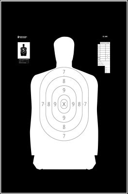 Action Target Qualification Reverse Silhouette Paper Hanging Shooting Targets, 25 yd., 17.5 in. x 23 in., Black/White, 100-Pack