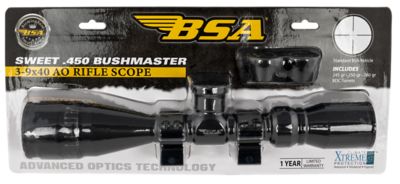 BSA 3-9x 40mm AO Sweet 450 Bushmaster Rifle Scope, AO 1 in. Tube, 30/30 Reticle, Weaver Rings, Matte Black
