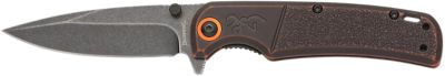 Browning 3.13 in. Buckmark EDC Slim Drop Point Folding Knife in Box, Black Stonewashed Steel Blade, Bronze Polymer Handle