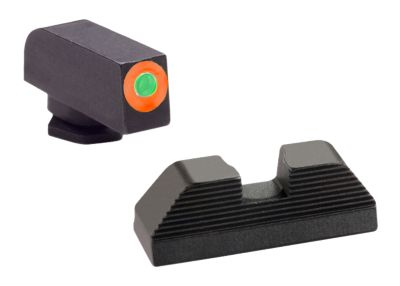 AmeriGlo Protector Sight Set for Glock, Green Tritium Orange Outline Front, Black Serrated Rear, GL436